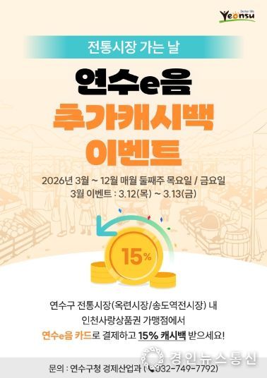 연수구, ‘전통시장 가는 날’ 연수e음 추가 캐시백 행사